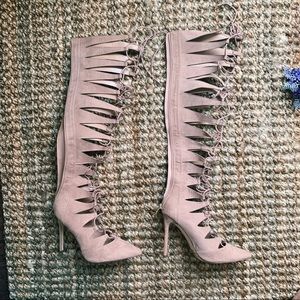 Tall Lace Up Heels In Blush Pink. Size 9.